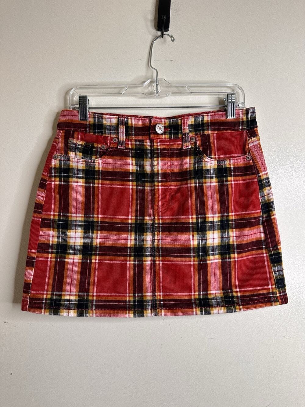 American Eagle Outfitters Sz 6 Plaid Corduroy Hi-Rise Mini Skirt Fall Autumn